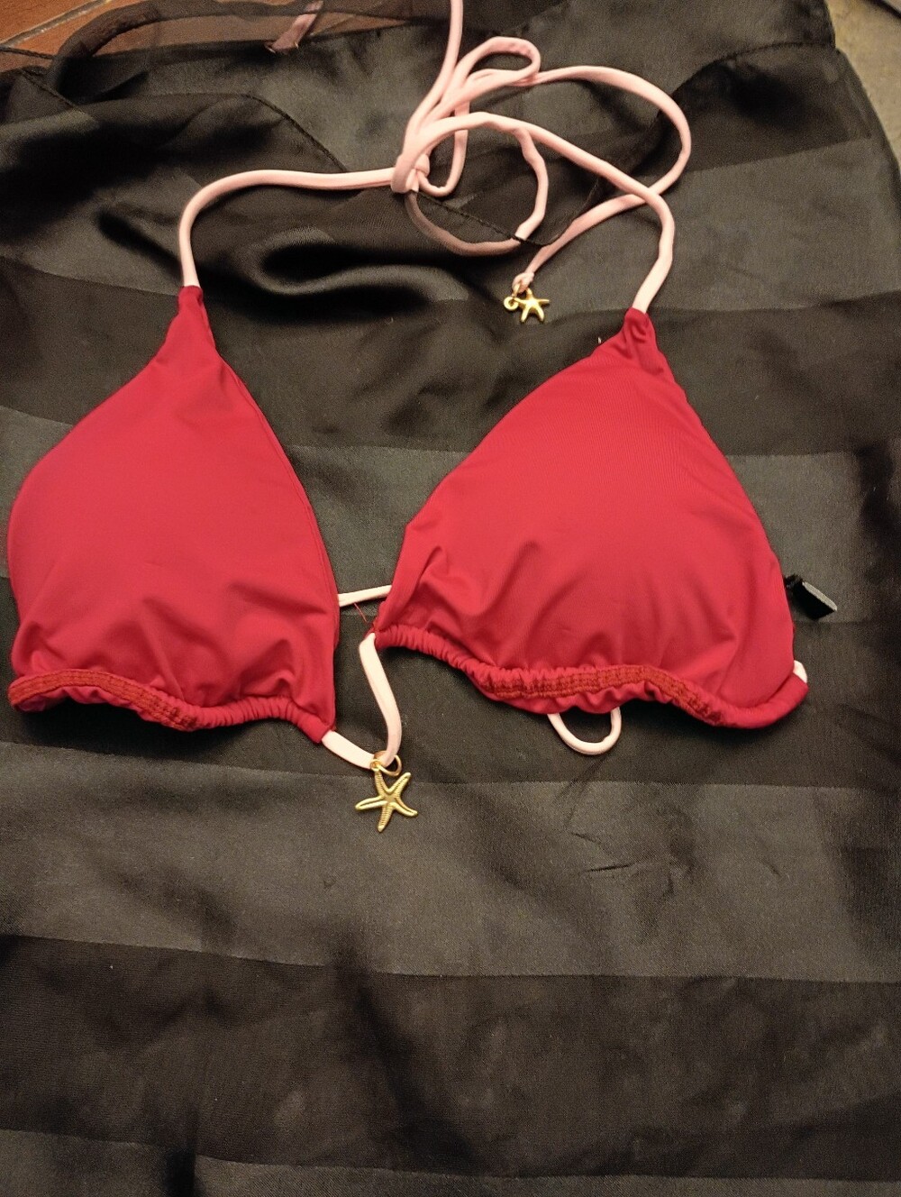 Alohra Women's Red Triangle Bikini Top with Star Charm